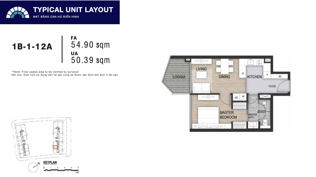 layout can ho 1 phong ngu opera residence