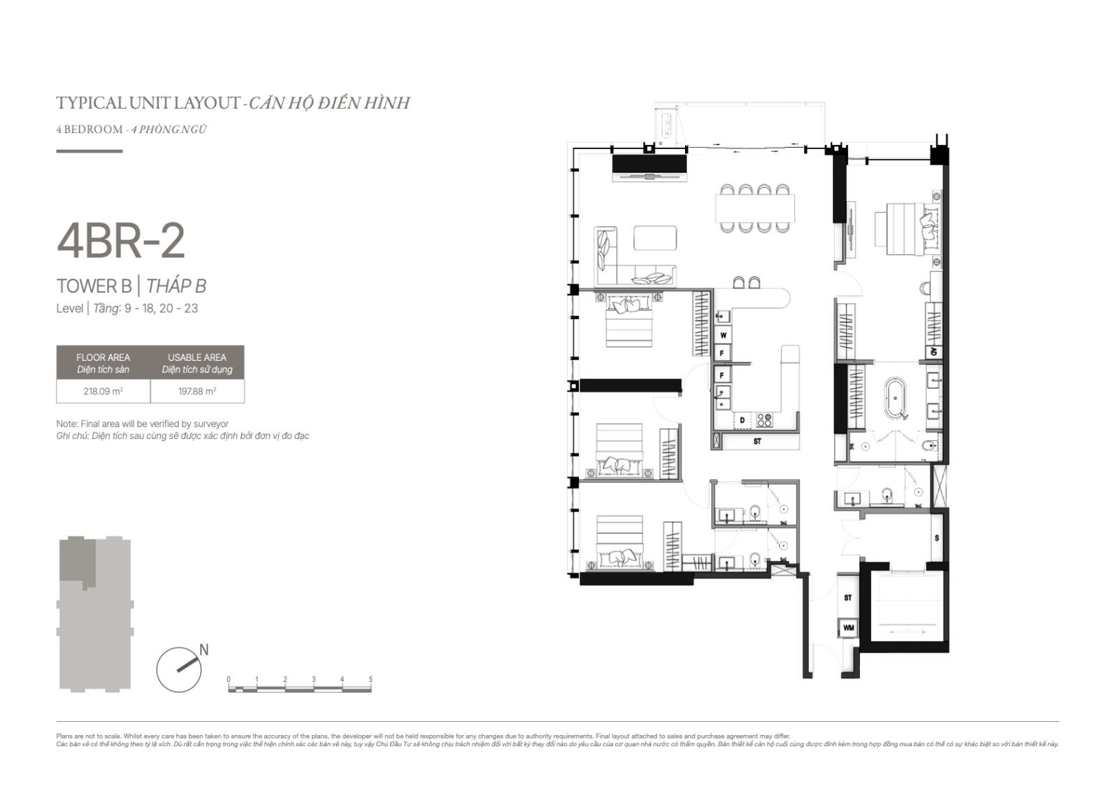 Layout căn hộ 2 phòng ngủ The Opusk