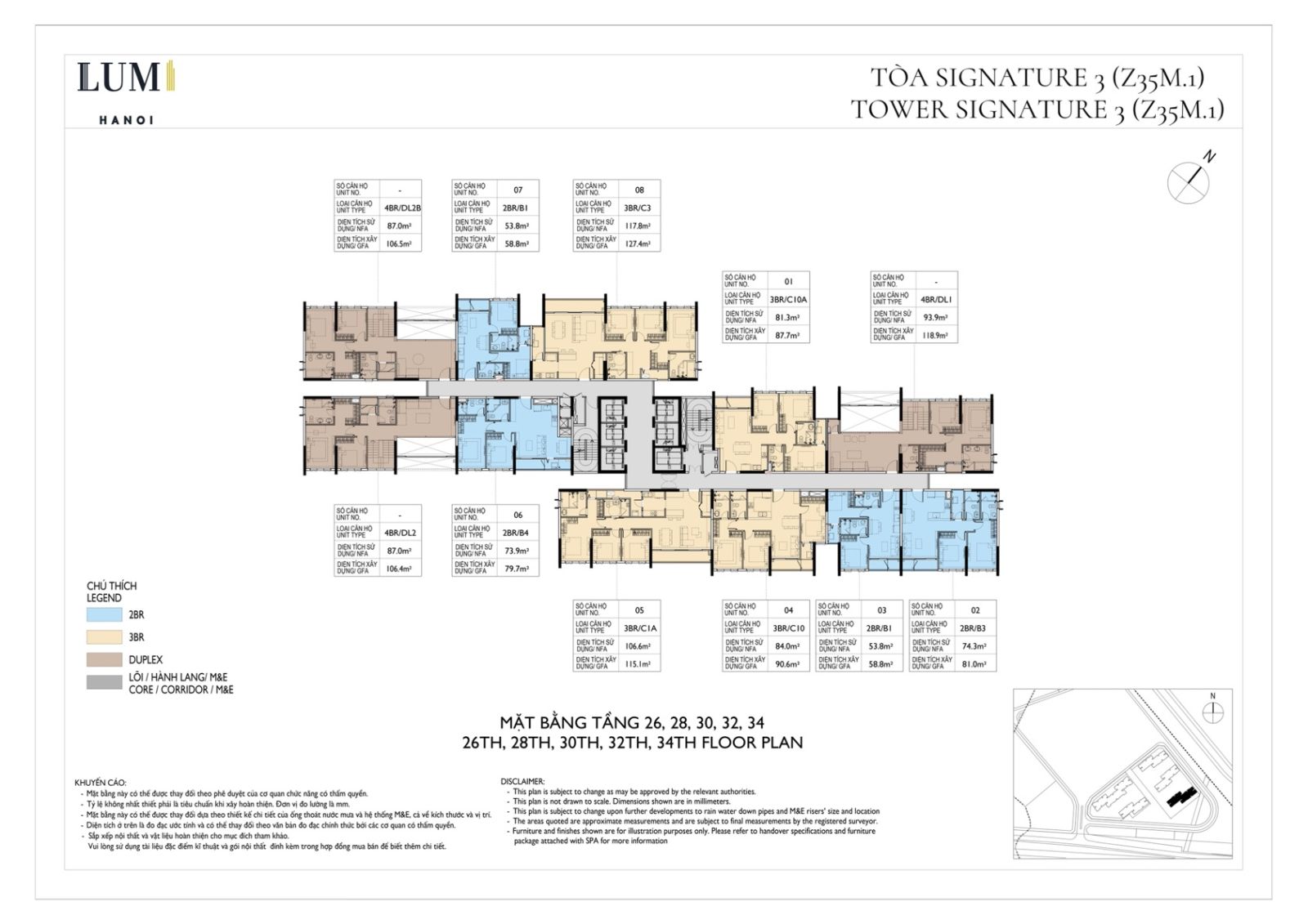 Mặt bằng tòa S3 và S5 tầng 26,28,30,32,34