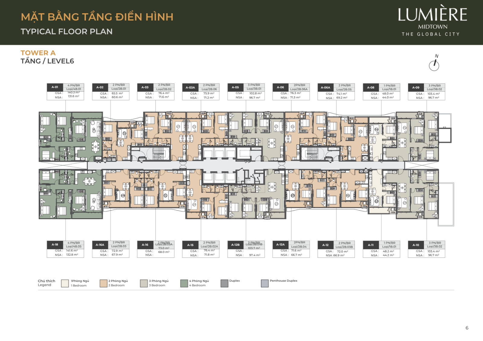Mặt bằng tầng 6 dự án Lumiere Midtown The Global City 