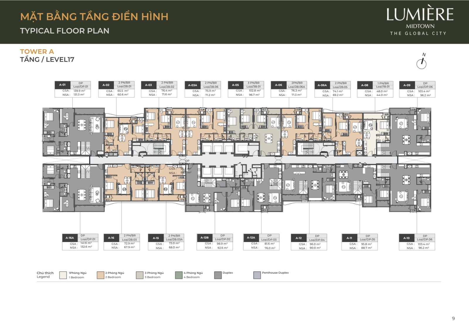 Mặt bằng tầng 17 dự án Lumiere Midtown The Global City 