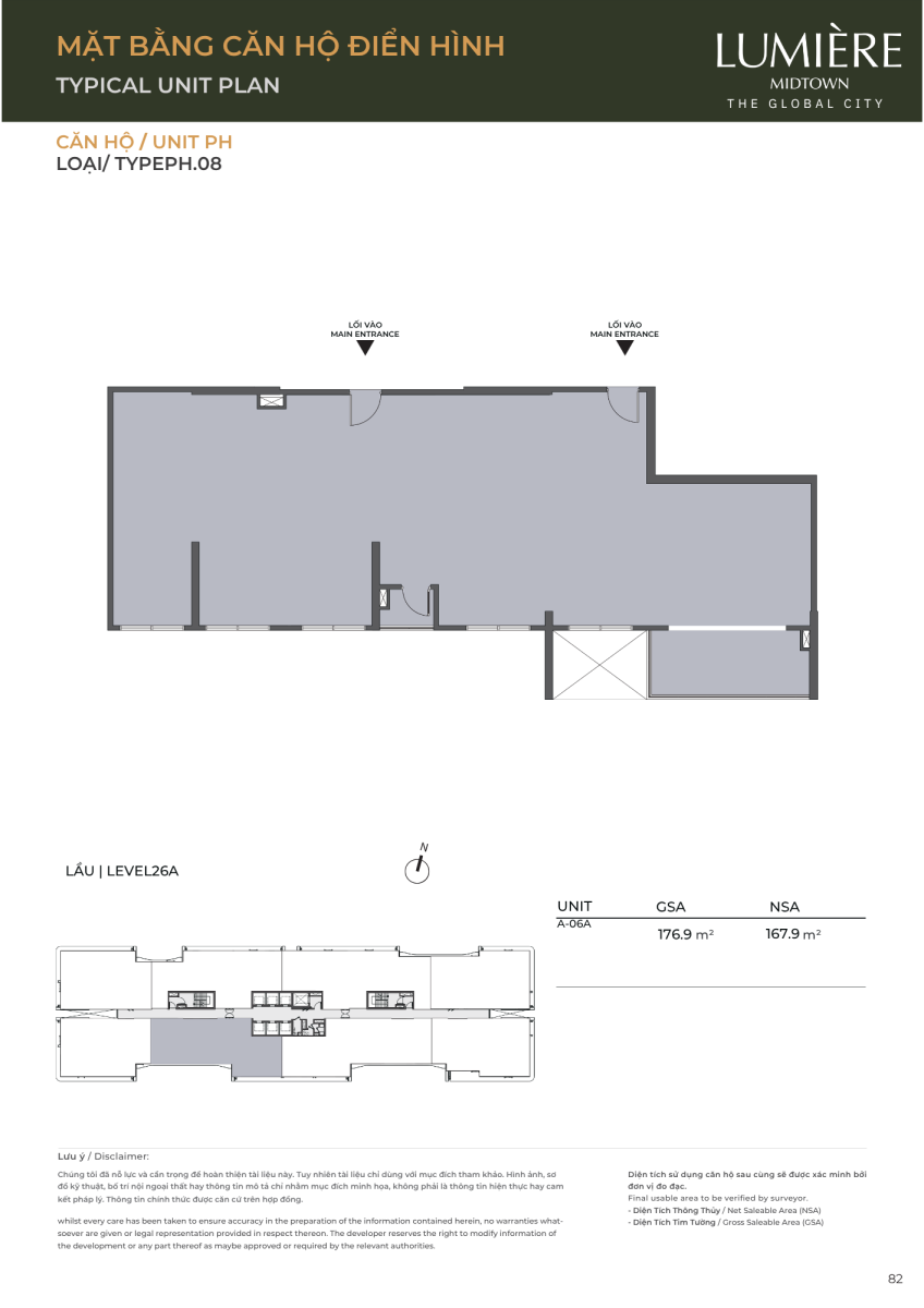 Mặt bằng căn hộ penthouse 176.9m2 dự án Lumiere Midtown The Global City
