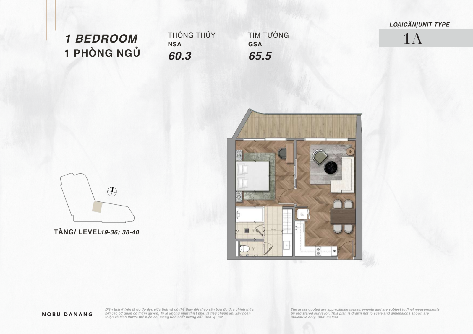Chi Tiết Layout căn hộ 1 phòng ngủ dự án Nobu Hotel và Residences Đà Nẵng
