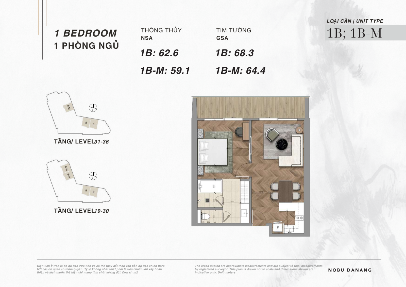 Chi Tiết Layout căn hộ 1 phòng ngủ dự án Nobu Hotel và Residences Đà Nẵng