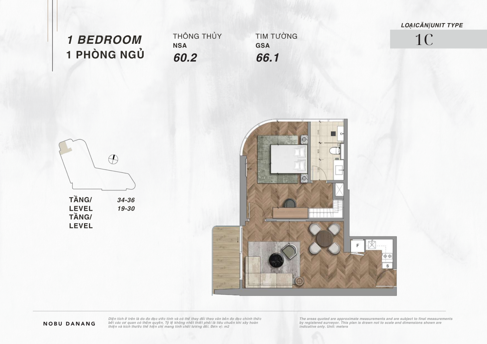 Chi Tiết Layout căn hộ 1 phòng ngủ dự án Nobu Hotel và Residences Đà Nẵng