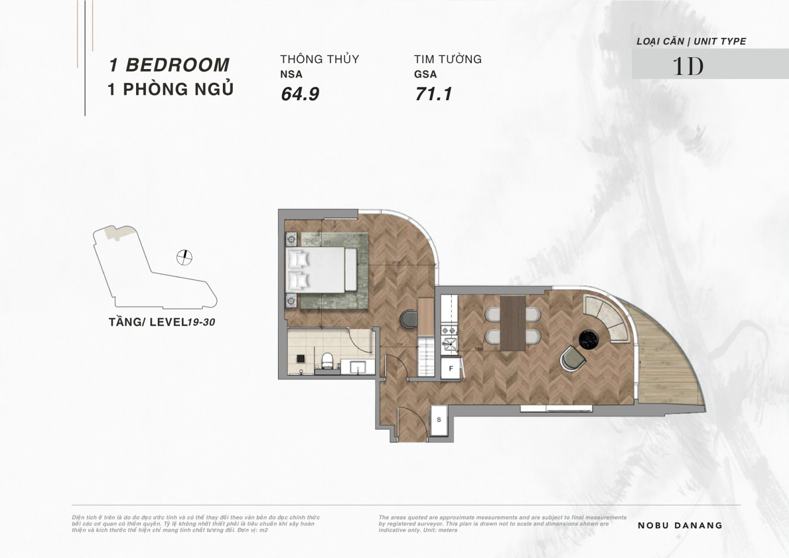 Chi Tiết Layout căn hộ 1 phòng ngủ dự án Nobu Hotel và Residences Đà Nẵng