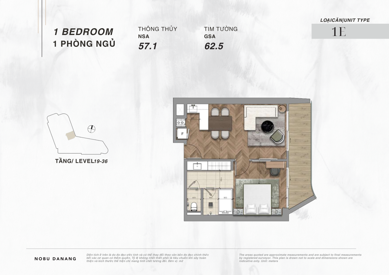 Chi Tiết Layout căn hộ 1 phòng ngủ dự án Nobu Hotel và Residences Đà Nẵng