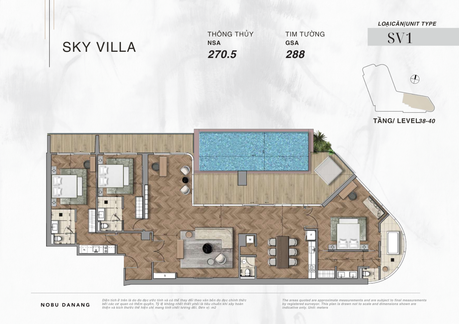 Chi Tiết Layout căn hộ SKY VILLA dự án Nobu Hotel và Residences Đà Nẵng