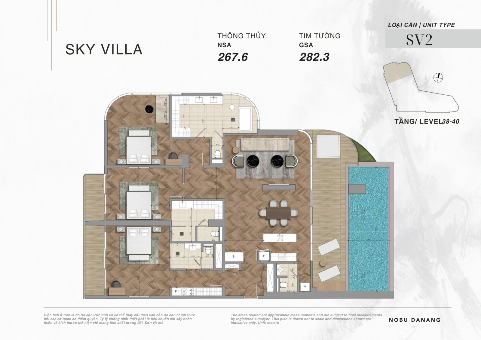 Chi Tiết Layout căn hộ SKY VILLA dự án Nobu Hotel và Residences Đà Nẵng