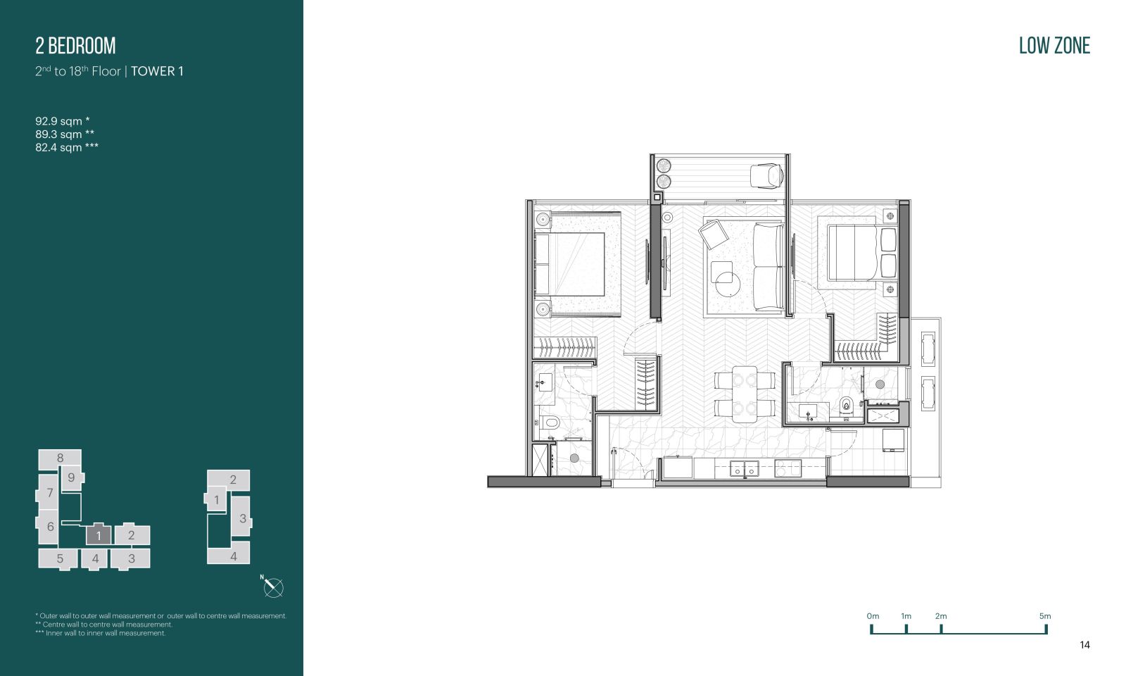 Layout căn hộ 2 phòng ngủ Narra Residences