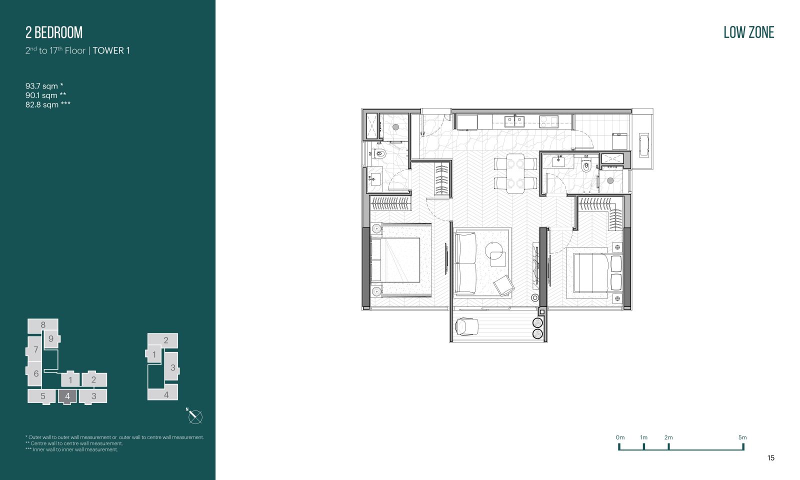 Layout căn hộ 2 phòng ngủ Narra Residences