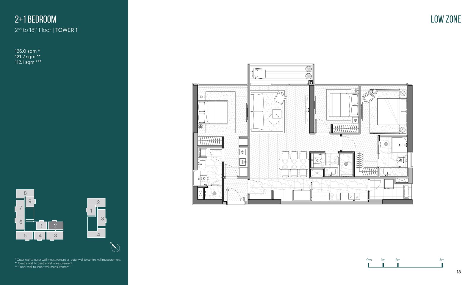 Layout căn hộ 2 + 1 phòng ngủ Narra Residences