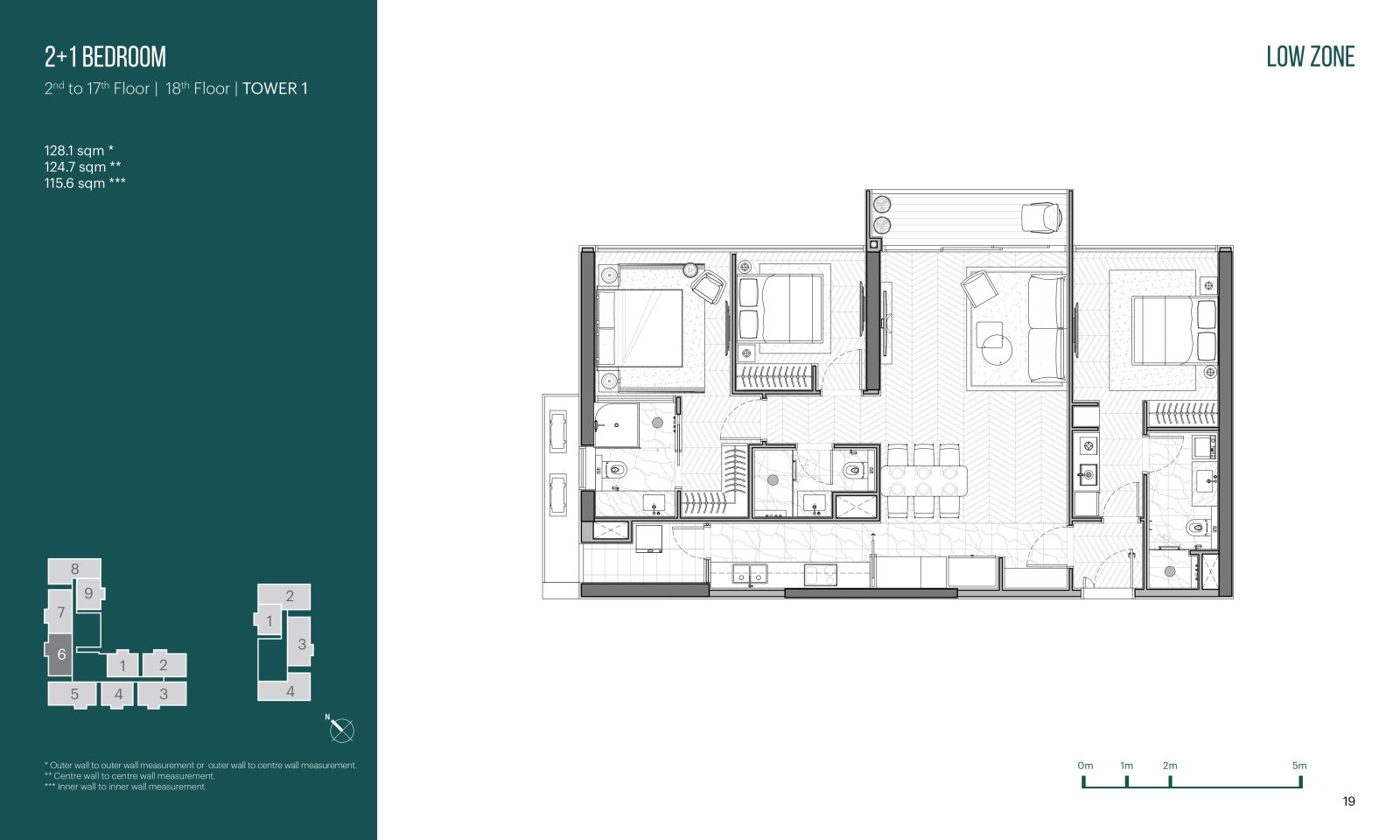 Layout căn hộ 2 + 1 phòng ngủ Narra Residences