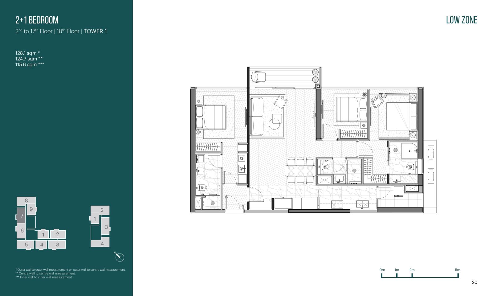 Layout căn hộ 2 + 1 phòng ngủ Narra Residences