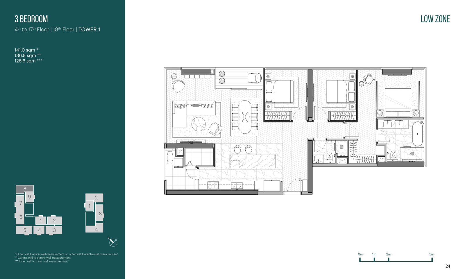 Layout căn hộ 3 phòng ngủ Narra Residences