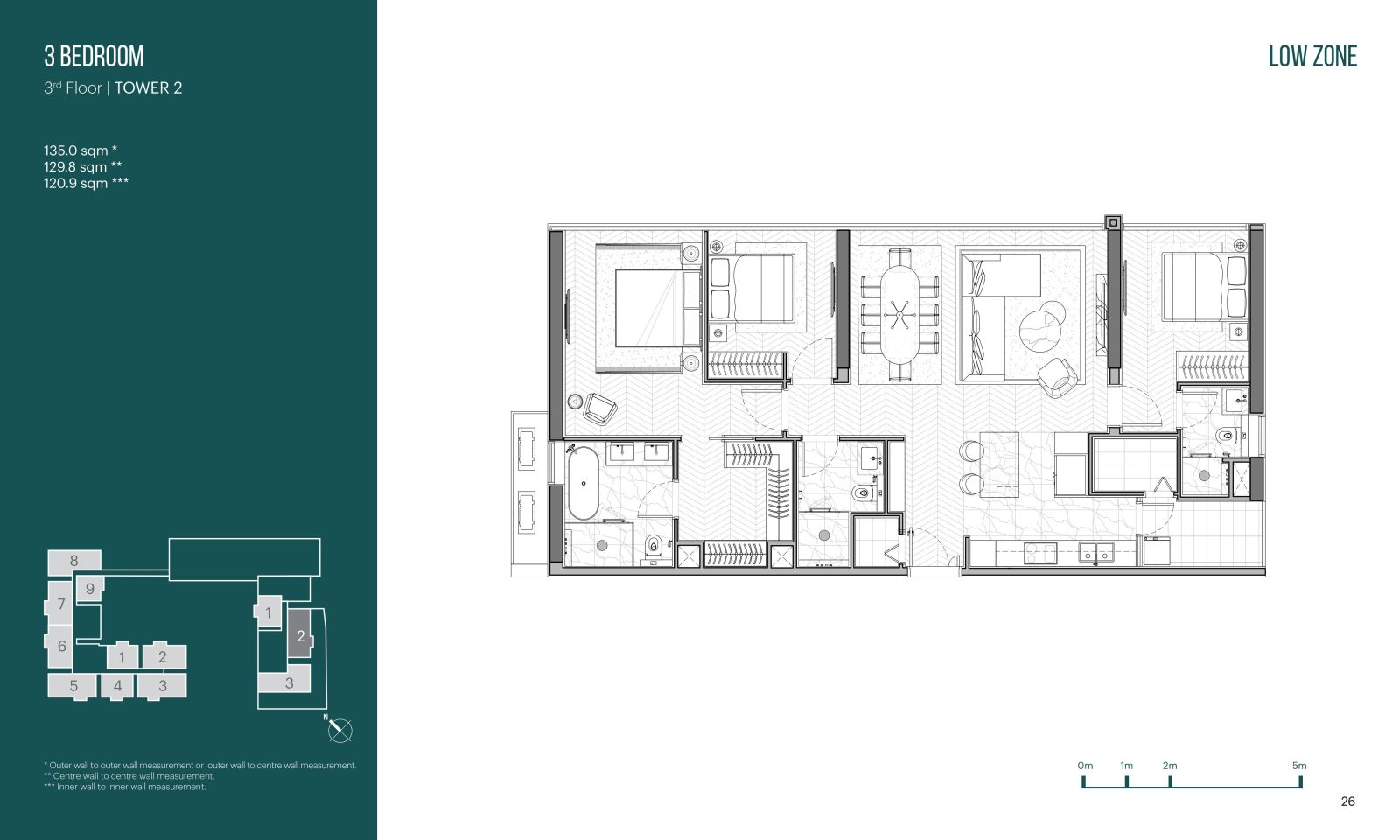 Layout căn hộ 3 phòng ngủ Narra Residences