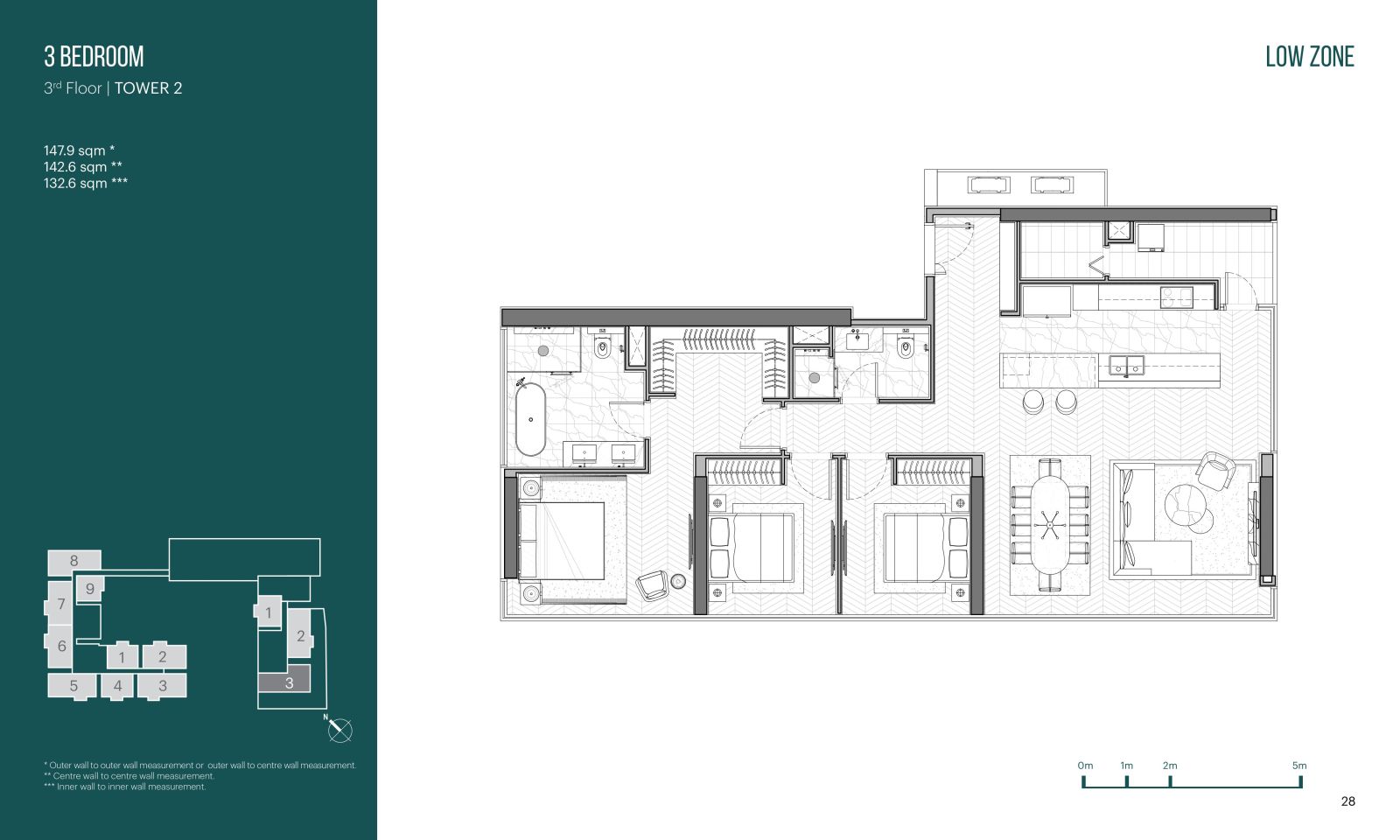 Layout căn hộ 3 phòng ngủ Narra Residences
