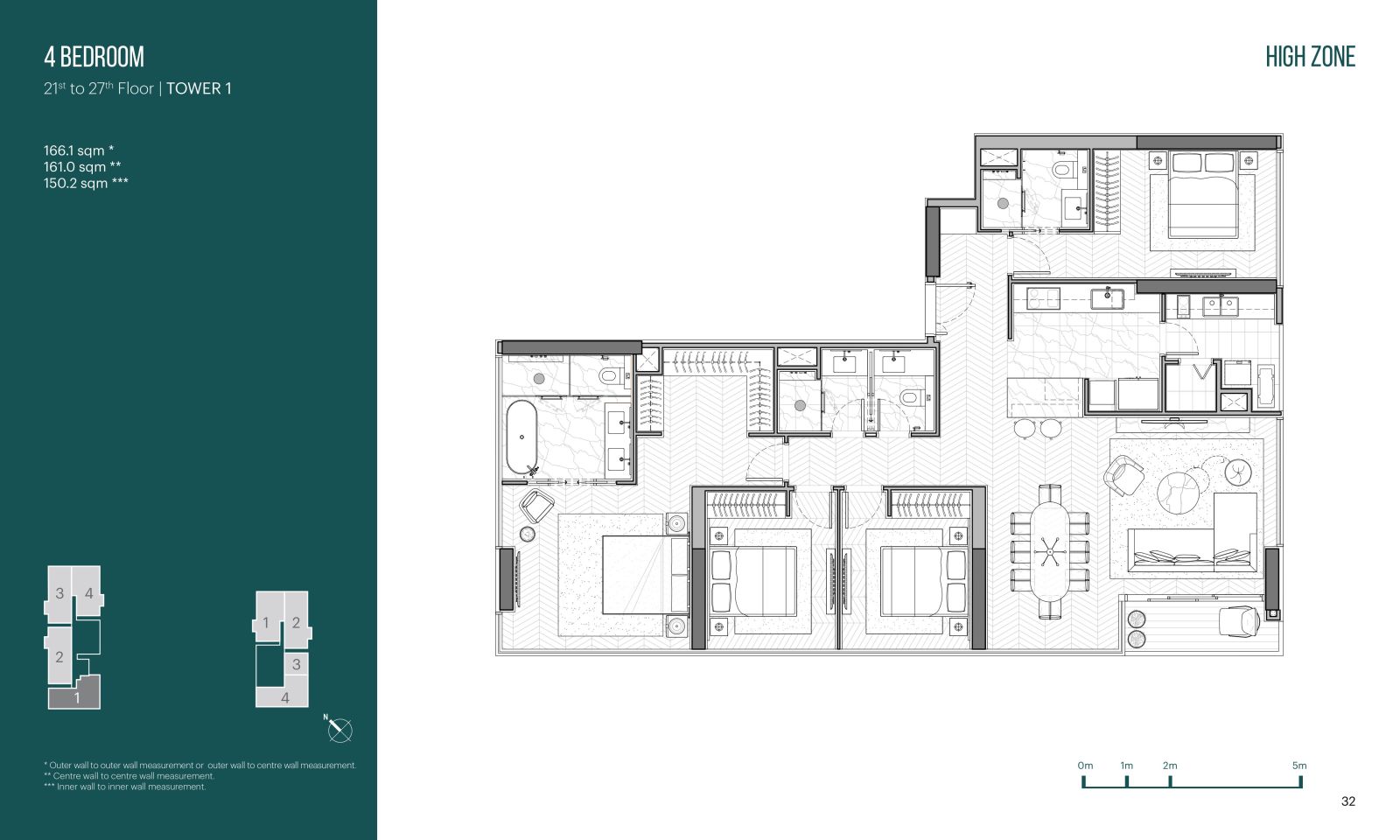 Layout căn hộ 4 phòng ngủ Narra Residences