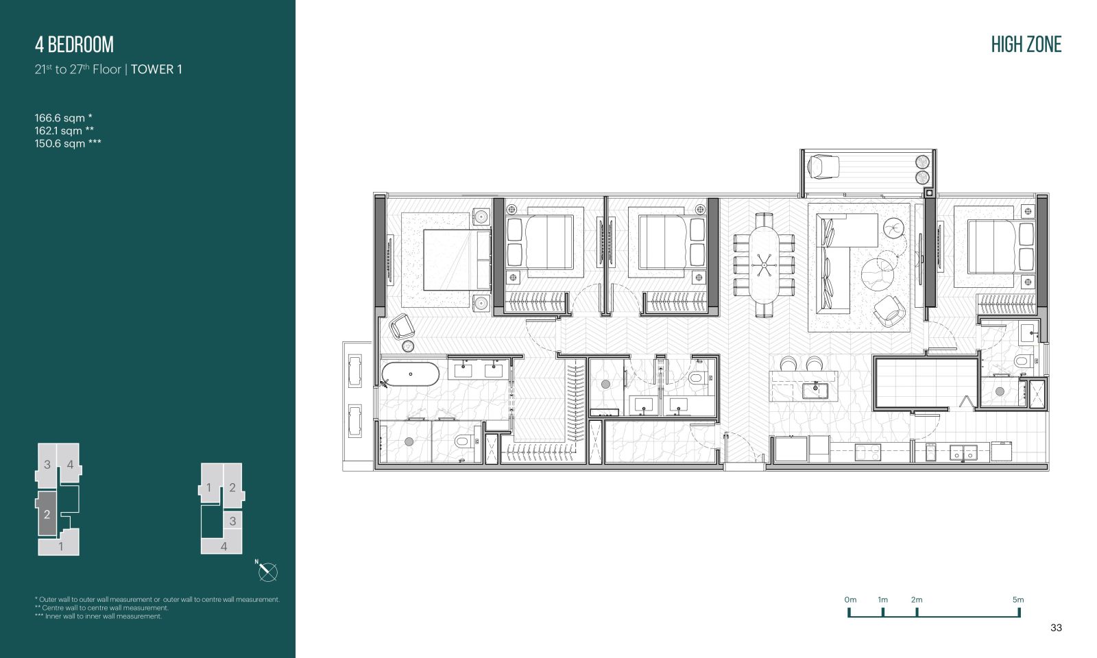 Layout căn hộ 4 phòng ngủ Narra Residences