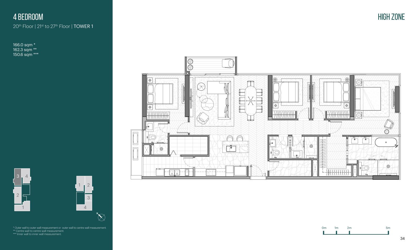 Layout căn hộ 4 phòng ngủ Narra Residences