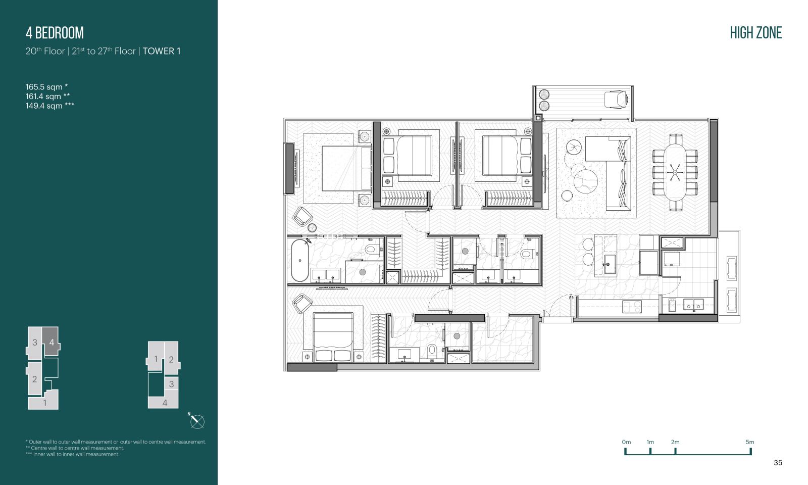 Layout căn hộ 4 phòng ngủ Narra Residences