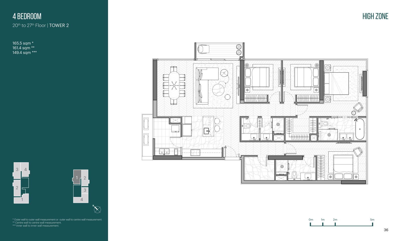 Layout căn hộ 4 phòng ngủ Narra Residences