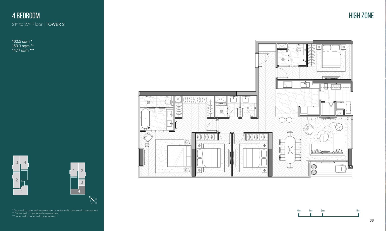 Layout căn hộ 4 phòng ngủ Narra Residences