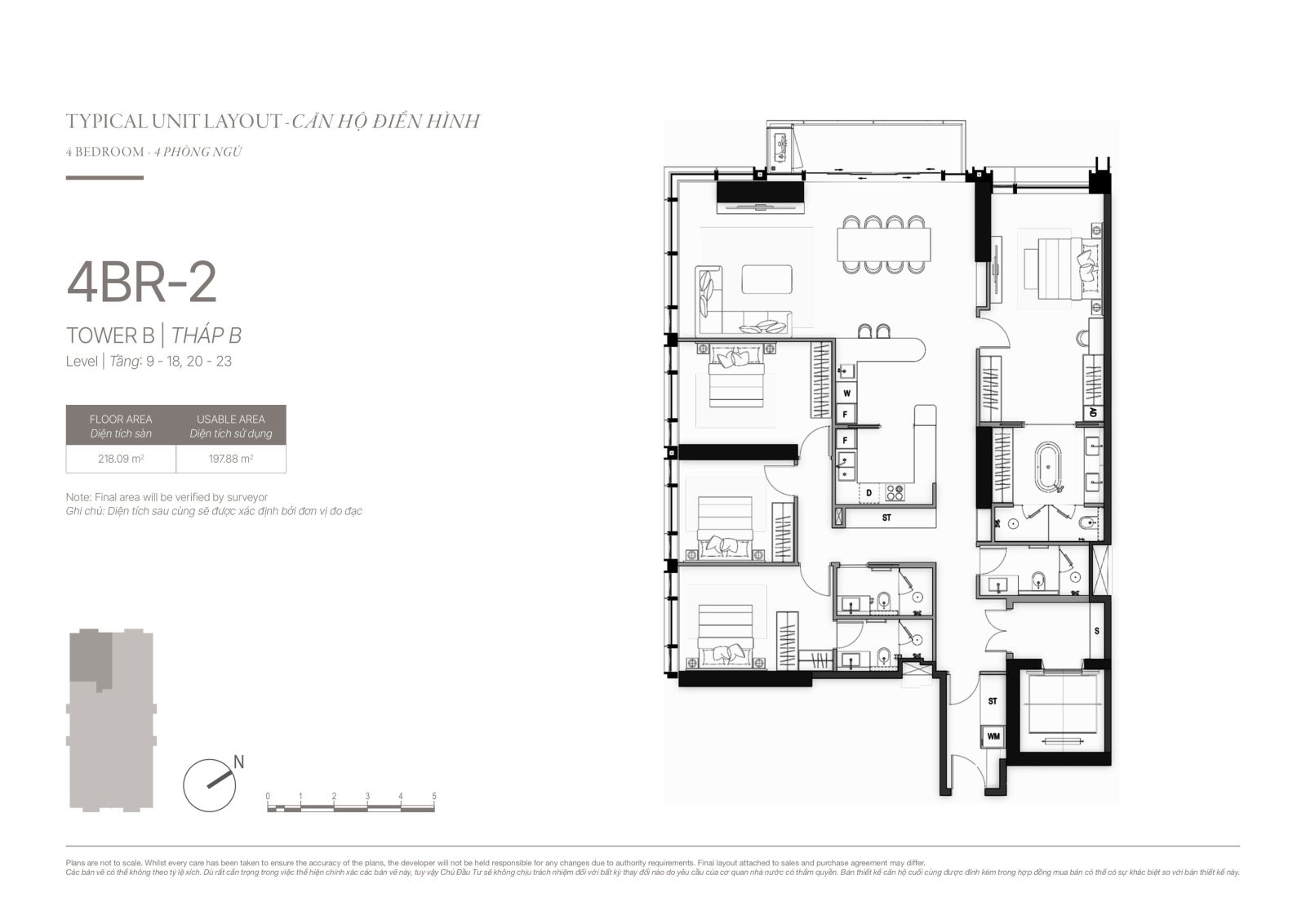 Layout căn hộ 4 phòng ngủ The Opusk Residence Thủ Thiêm