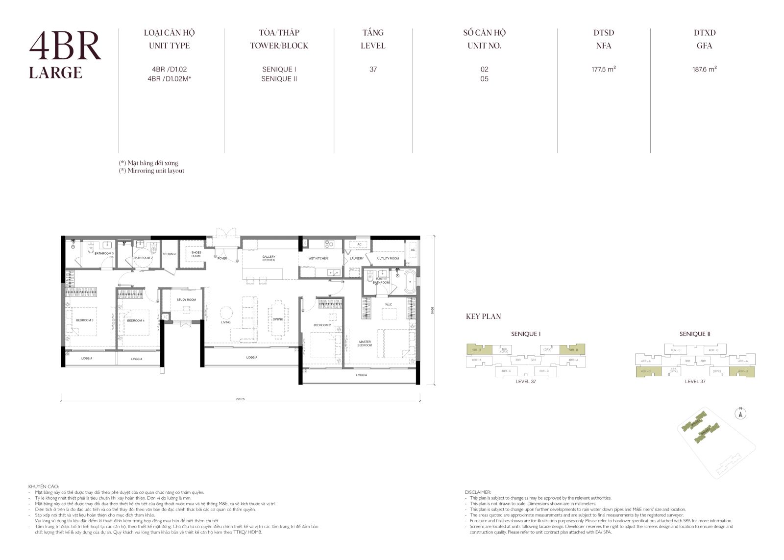 Layout căn hộ 4 phòng ngủ Large The Senique 1 và 2