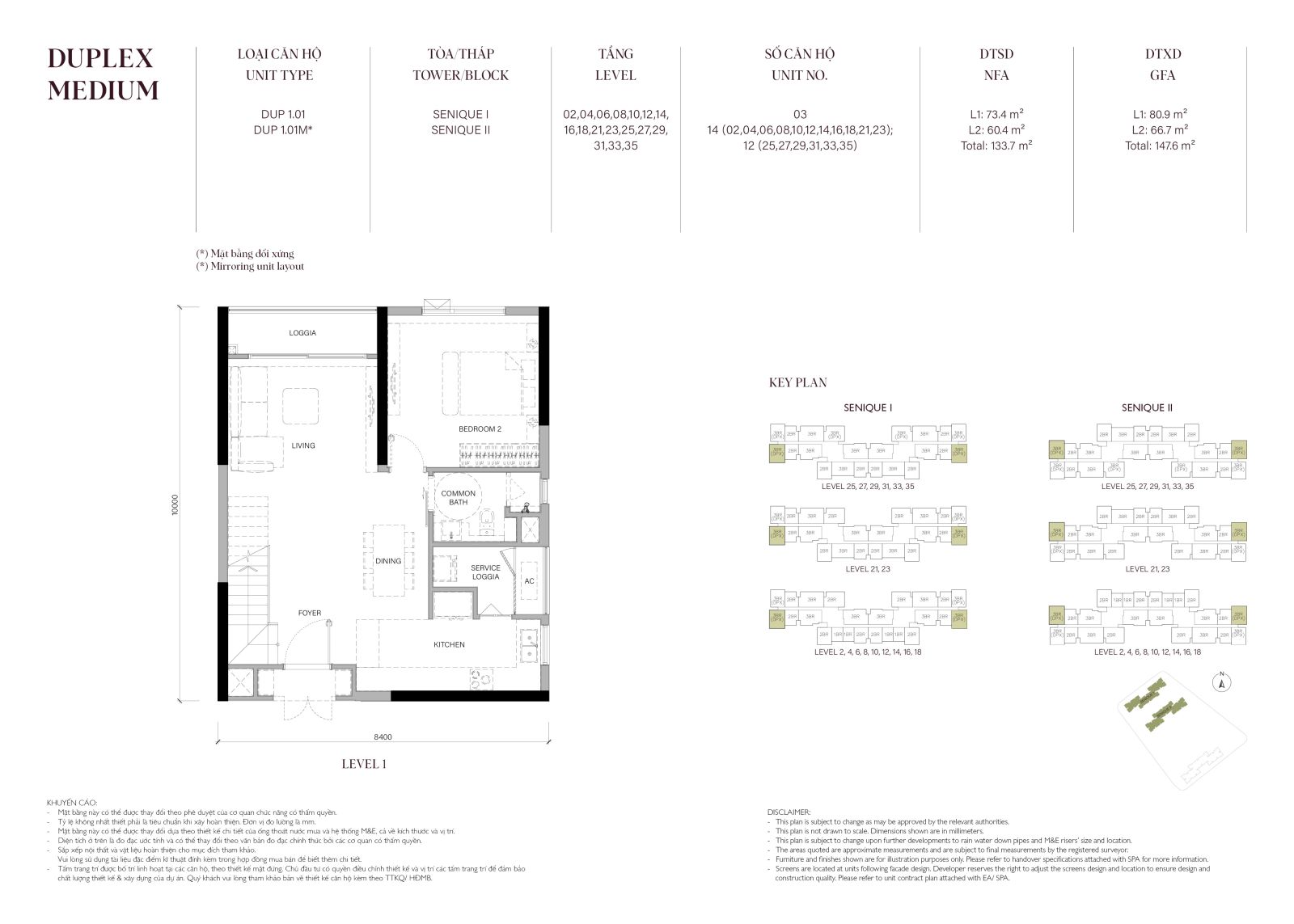 Layout căn hộ Duplex Medium 3 phòng ngủ The Senique 1 và 2