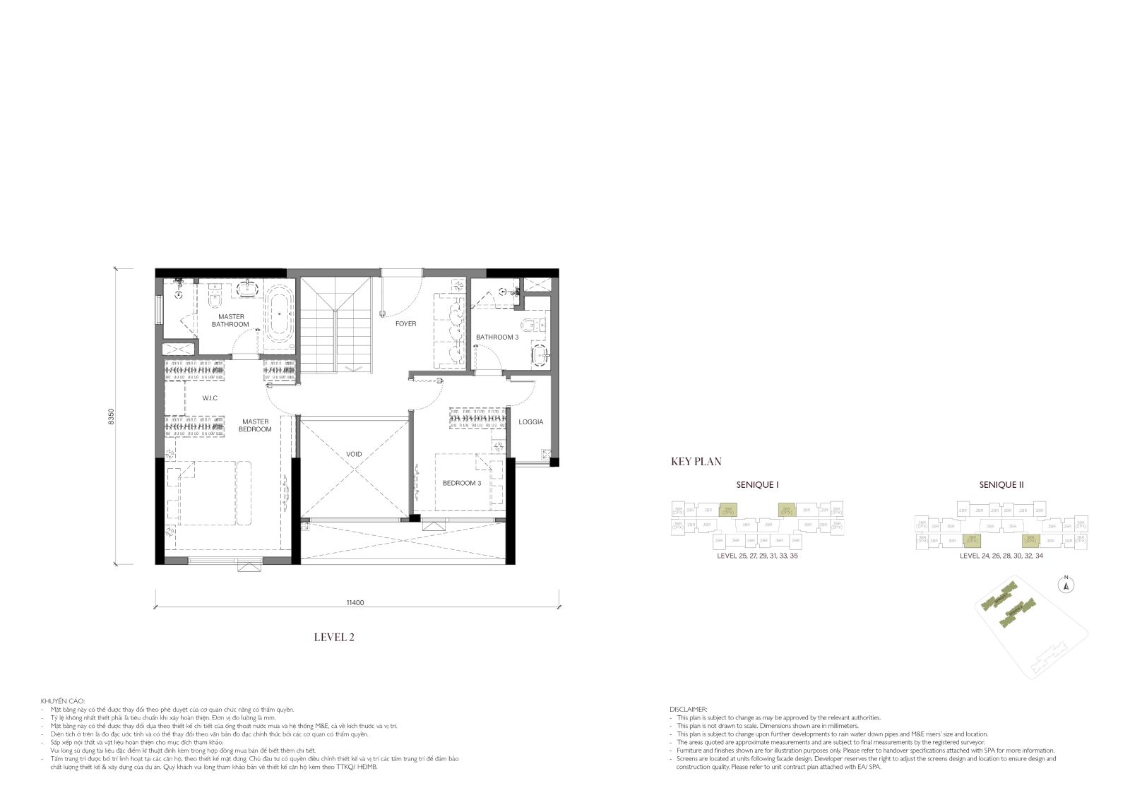 Layout căn hộ Duplex Medium 3 phòng ngủ The Senique 1 và 2