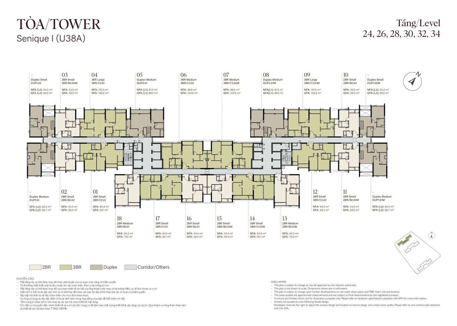 Mặt bằng tầng 24, 26, 28, 30, 32, 34 tòa The Senique I