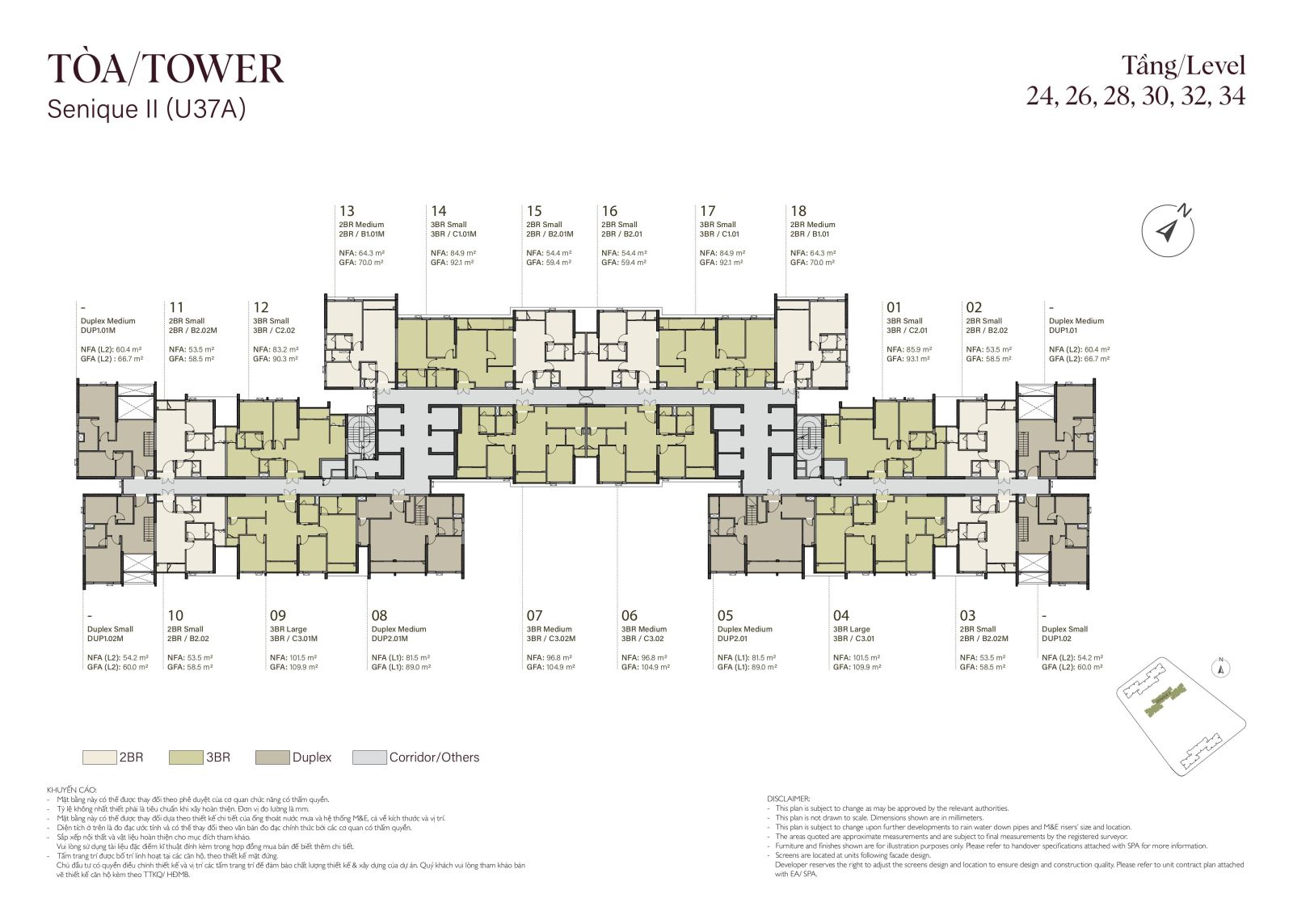 Mặt bằng tầng 24, 26, 28, 30, 32, 34 tòa The Senique II