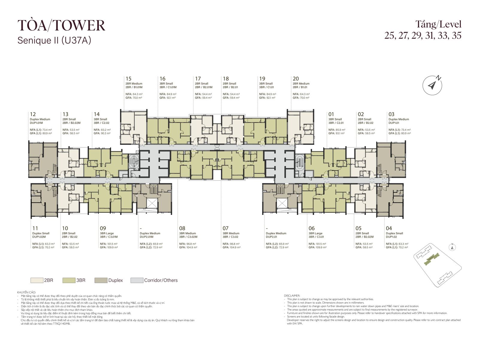 Mặt bằng tầng 25, 27, 29, 31, 33, 35 tòa The Senique II