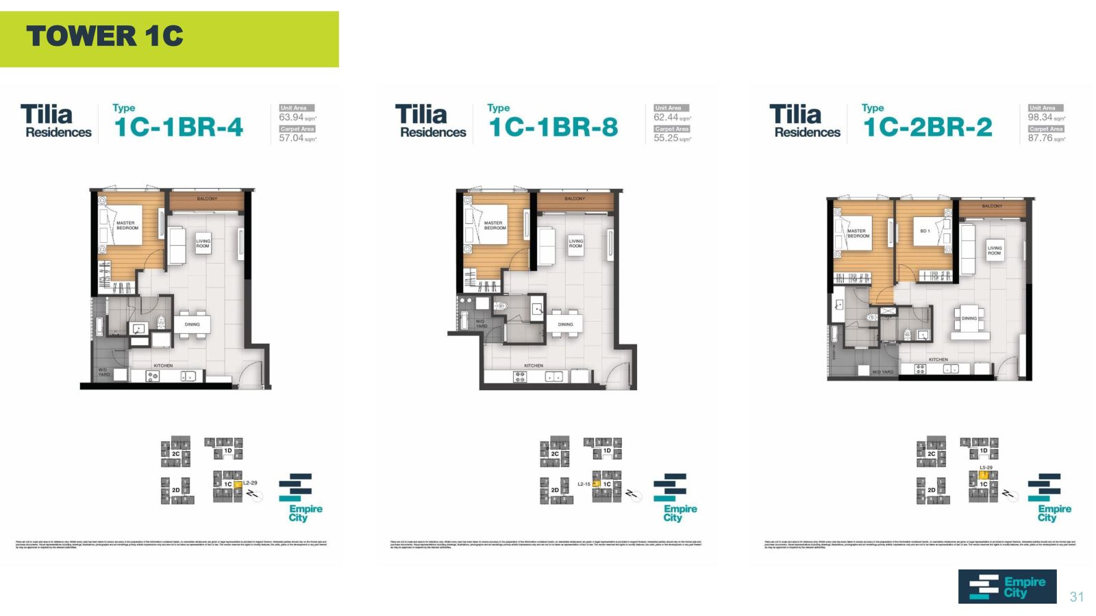 Layout căn hộ Tilia Residences 1 phòng ngủ