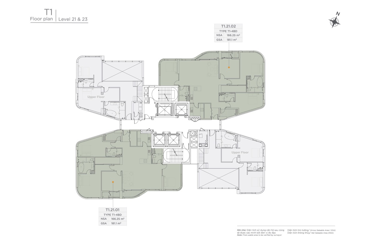 Mặt bằng Tháp T1: Tầng 21 và 23 Ziet River Thủ Thiêm