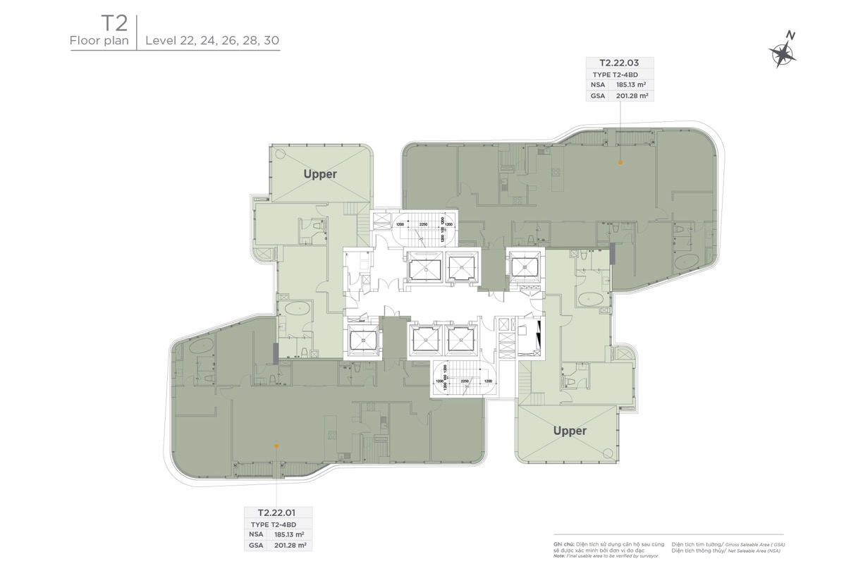 Mặt bằng Tháp T2: Tầng 22,24,26,28,30 Ziet River Thủ Thiêm
