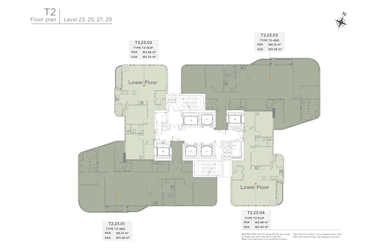 Mặt bằng Tháp T2: Tầng 23,25,27,29 Ziet River Thủ Thiêm